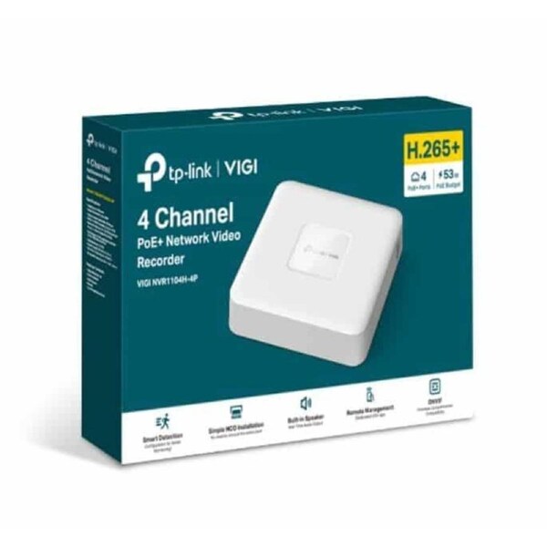 TP-Link VIGI NVR1104H-4P 4 Channel PoE+ Network Video Recorder, 24/7 Continuous Recording, 4K HDMI Video Output & 16MP Decoding Capacity (LD)
