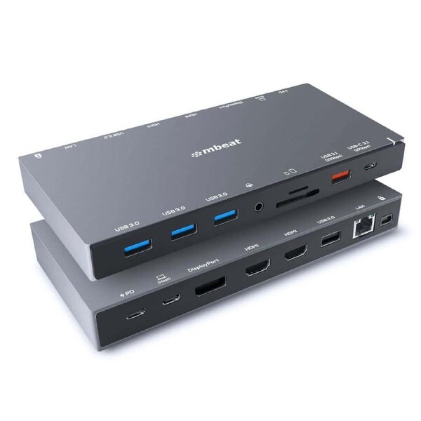 MB-UCD-X15 - mbeat 15-in-1 Triple Display USB-C Docking Station 2x HDMI 1x DP 1x 100W PD 3.0 1x USB-C 3.1 Gen2 3x USB 3.0 1x USB 3.1 Gen2 MicroSD/SD Card 1x 1Gb