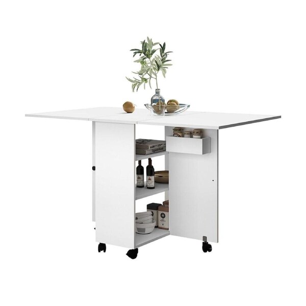 Folding Dining Table Extendable Kitchen Room Home Outdoor Furniture Dinner Desk Camping Picnic Foldable Wooden with Shelves Wheels