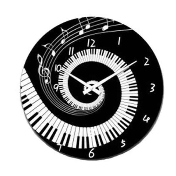 French Country Retro Glass Wall Clock Piano Music 30cm