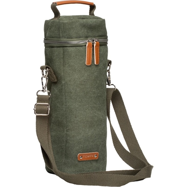 Tempa Kayce Adjustable Insulated 33cm Single Wine Bag Cotton Storage Olive Green