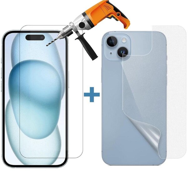 Tempered Glass Screen Protector Guard for Apple iPhone 15 Front and Film Back
