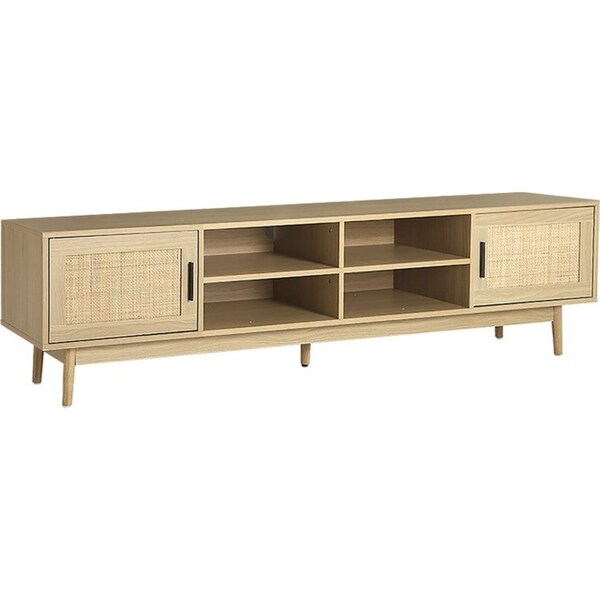 TV Cabinet Entertainment Unit Storage Cabinets Rattan Wooden 180CM