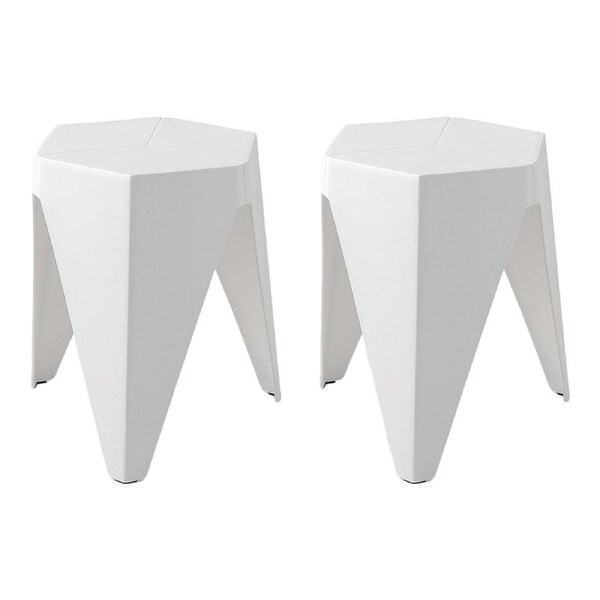 Set of 2 Puzzle Stool Plastic Stacking Bar Stools Dining Chairs Kitchen White