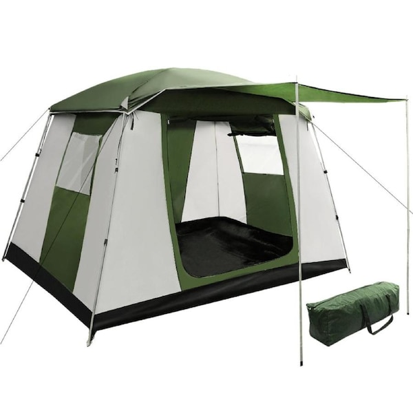Camping Tent Family Hiking Dome Green and White - Fits 6 Person