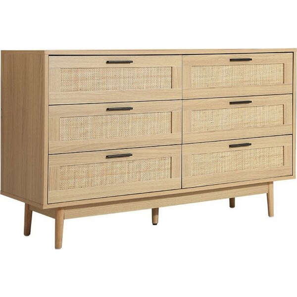 6 Chest of Drawers Rattan Tallboy Cabinet Bedroom Clothes Storage Wood
