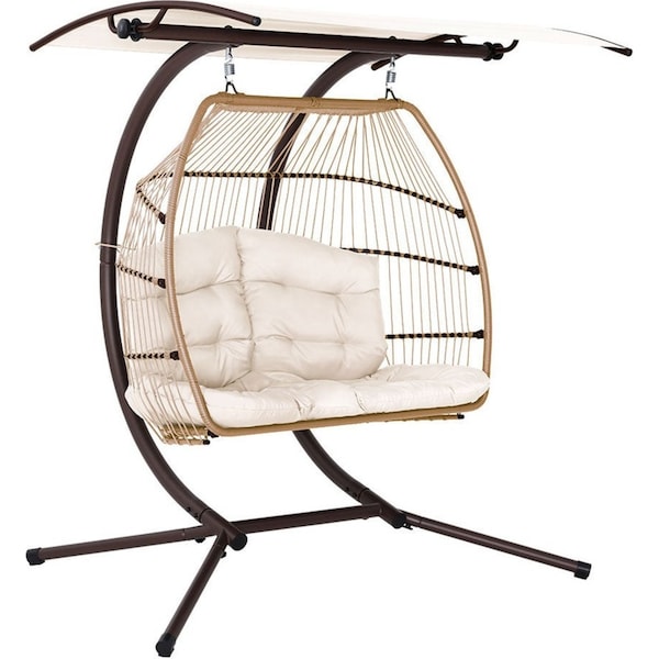 Outdoor Hanging Swing Chair Egg Hammock Rattan Lounge Chair - Latte