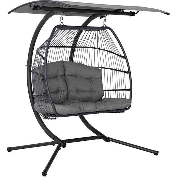 Outdoor Hanging Swing Chair Egg Hammock Rattan Lounge Chair - Grey