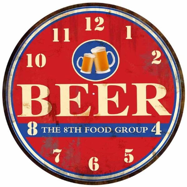 French Country Retro Glass Wall Clock Beer Food Group 30cm