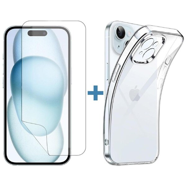 For Apple iPhone 15 PLUS Phone Case Cover and Soft Film Screen Protector Clear