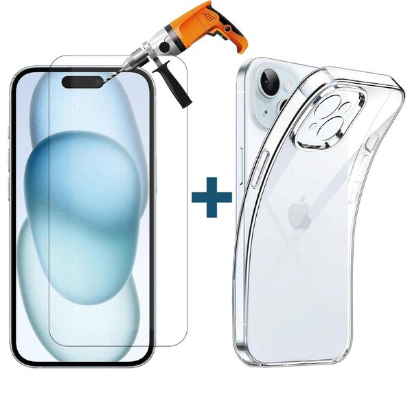 For Apple iPhone 15 PLUS Phone Case Cover and Tempered Glass Screen Protector