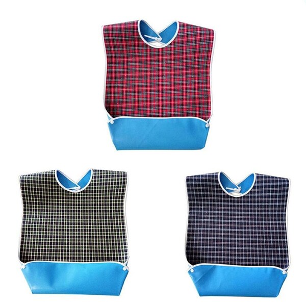Adult Bib Plaid Print Large Washable For Elderly Senior and Disabled Eating - 3x