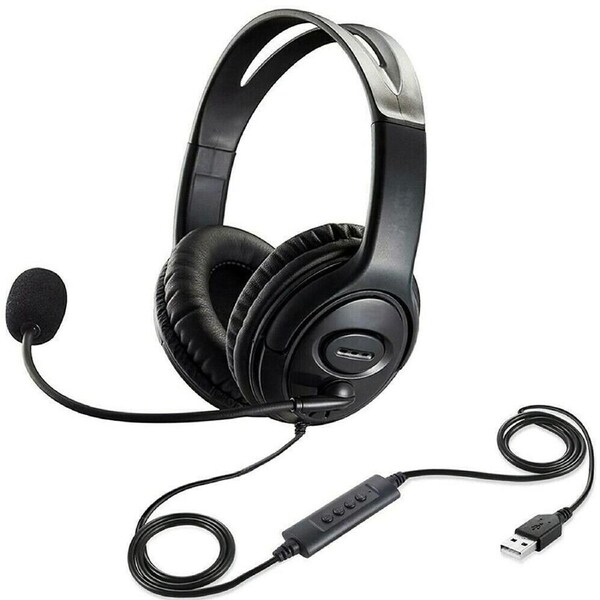 USB Wired Headphone Headset Noise Cancelling With Mic For Computer PC Laptop