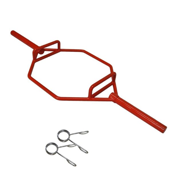 180cm - 24kg Red Olympic Shrug Deadlift Barbell Trap Bar - 2 Free Spring Collars