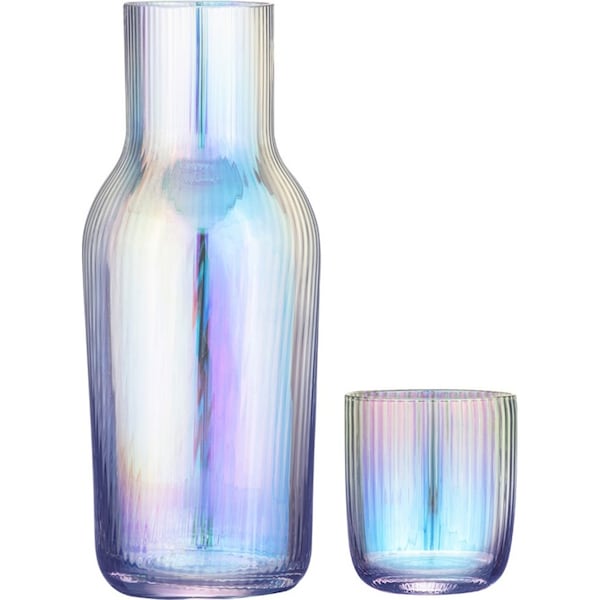 2pc Tempa Thalia 1.35L Crystal Carafe Pitcher & Drink Glass Tumbler Set Opal