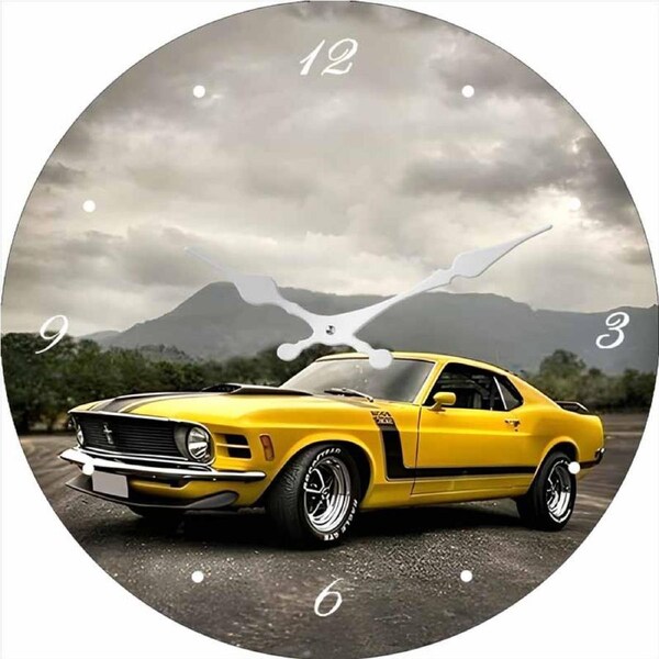 French Country Retro Glass Wall Clock Boss 302 Mustang 30cm