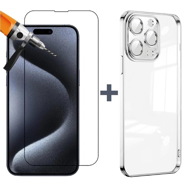 For Apple iPhone 15 PRO Phone Case Cover and Tempered Glass Screen Protector