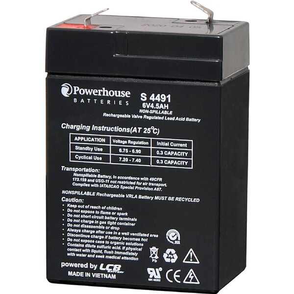 Powerhouse 6V 4.5Ah Sealed Lead Acid SLA Battery 4.8mm-F1