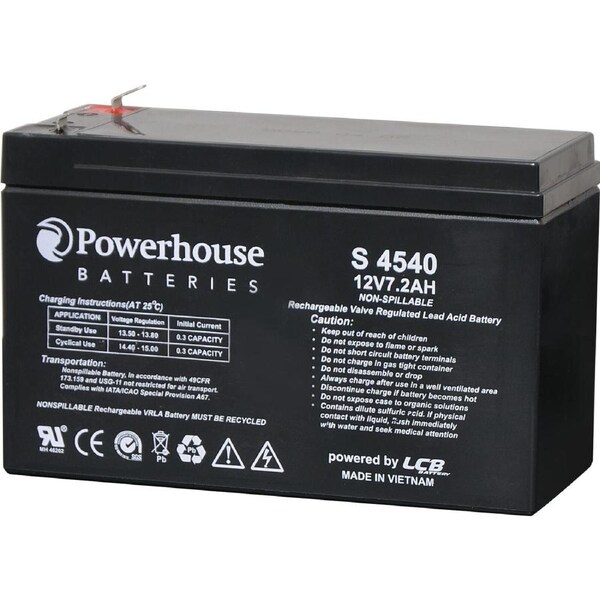 Powerhouse 12V 7.2Ah Sealed Lead Acid (SLA) Gel Battery 4.8mm/F1
