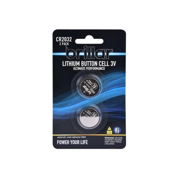 2 Pcs Brillar CR2032 Lithium Button Cell