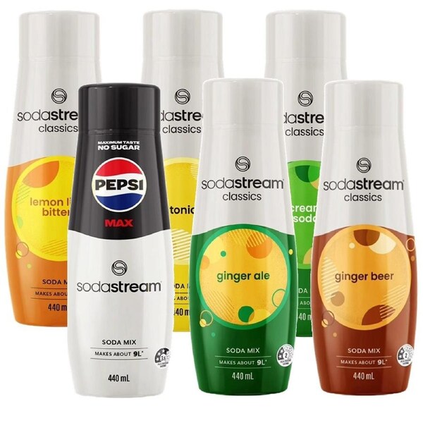 SodaStream Variety Assorted Pack Pepsi Max Tonic Ginger Beer Ginger Ale Lemon Lime Bitters Cream Soda Syrup Soda Mix 440mL