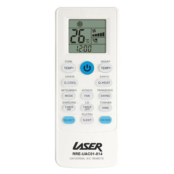 Laser Universal A/C Remote: Quick 2-Button Pairing, LCD Screen, All Brands