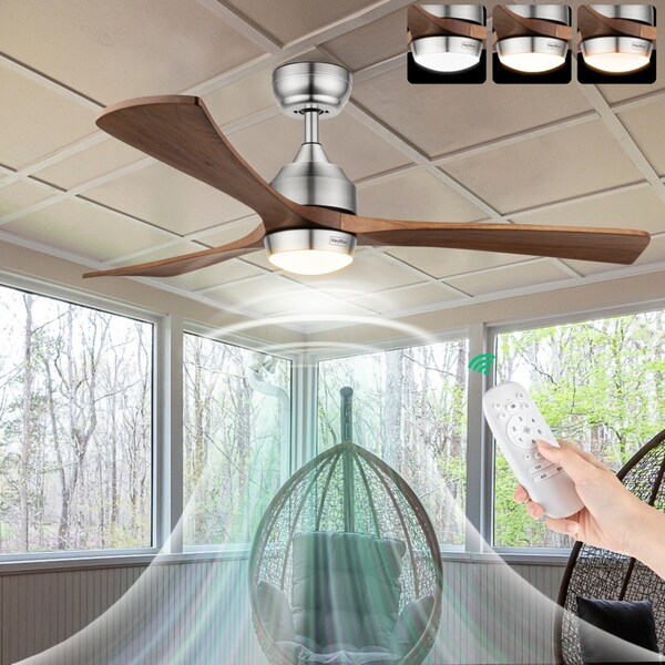 1320mm 52" Ceiling Fan with Remote Control Ceiling Fans Wooden Blades Silver & Brown Walnut