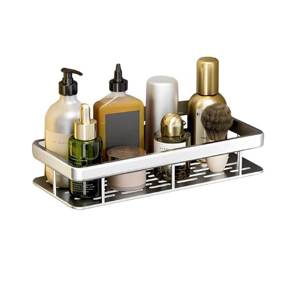 SOGA Silver Wall-Mounted Rectangular Bathroom Storage Organiser Space Saving Adhesive Shelf Rack