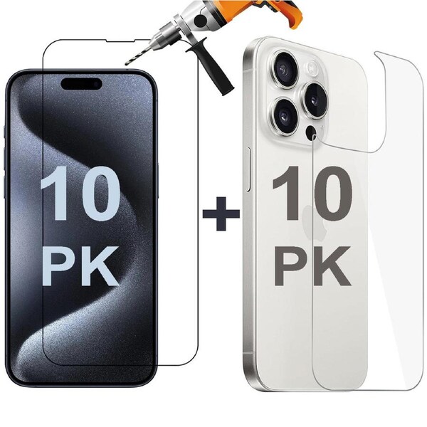 10x Tempered Glass Screen Protector for Apple iPhone 15 PRO Front and Back Film Bulk