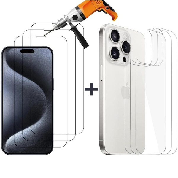 3x Tempered Glass Screen Protector for Apple iPhone 15 PRO MAX Front + Film Back