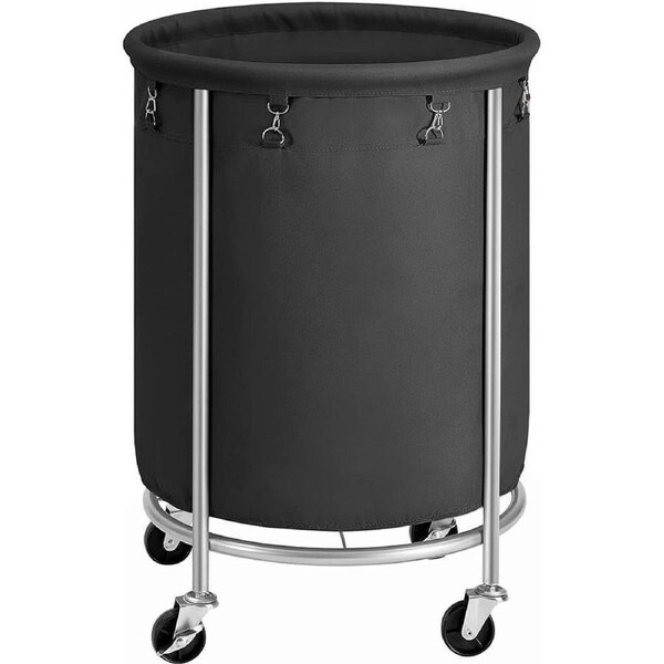 Steel Frame Laundry Basket Wheels Black