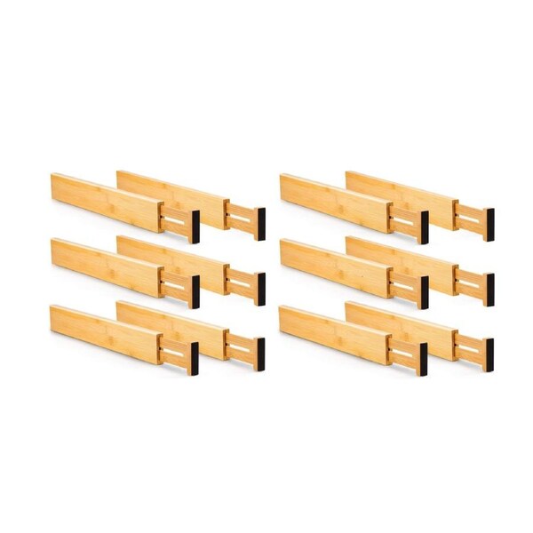 12 Pack Bamboo Adjustable Kitchen Drawer Dividers (Large, 44-55 cm)