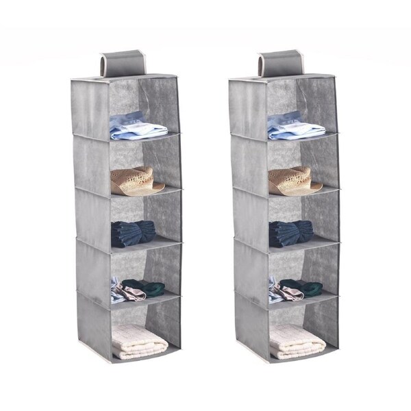 2 Pack 5-Tier Shelf Hanging Closet Organizer and Storage for Clothes (Grey)