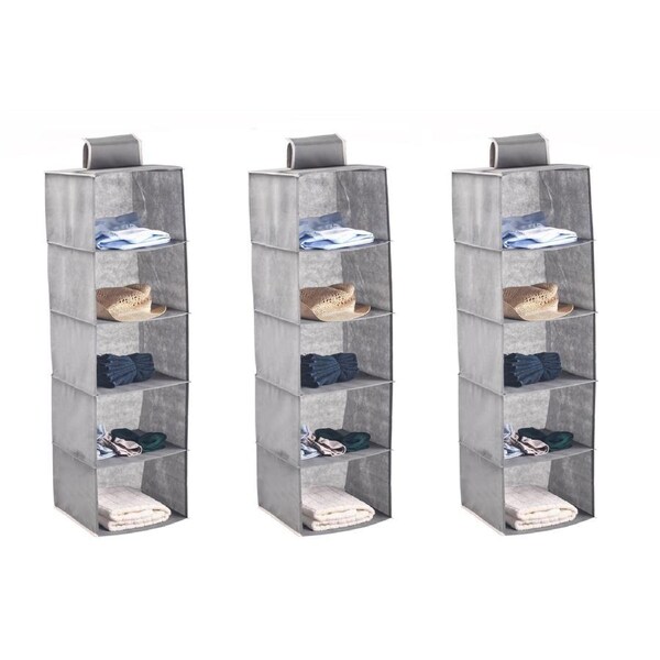 3 Pack 5-Tier Shelf Hanging Closet Organizer and Storage for Clothes (Grey)