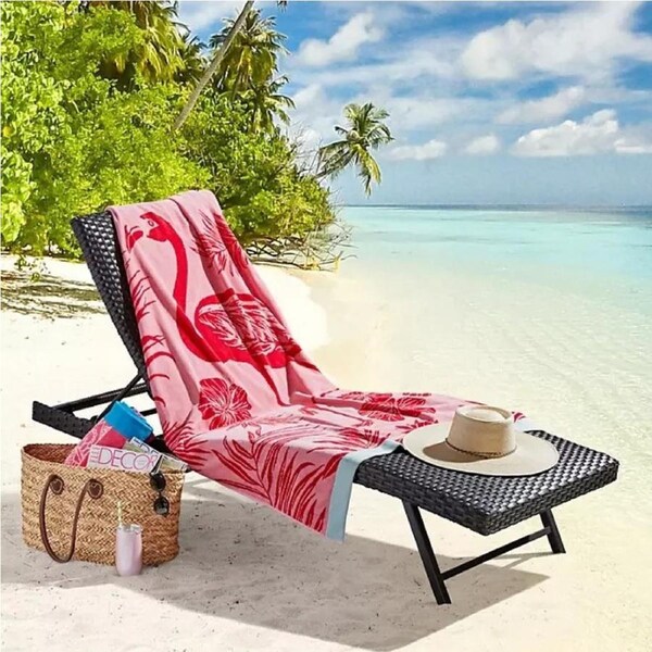 Renee Taylor Cotton Jacquard Velour Extra Large Beach Towel- Pink Bird