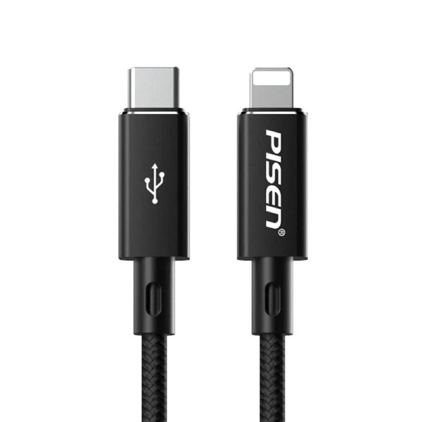 Pisen 1m Braided Lightning to USB-C PD Fast Charge Cable Black Support 3A [6.94074E+12]