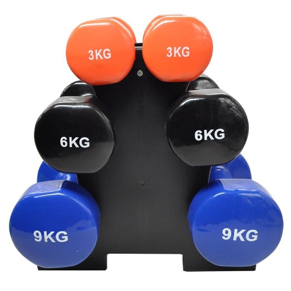 3kg + 6kg + 9kg - Total 36kg With 1 Free Rack - 3 Pairs Pvc Dumbbell Set Weight