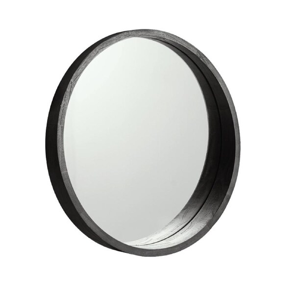 Furb Wooden Wall Mirrors Flat Round Makeup Mirror Bathroom Home Decor 80CM Black