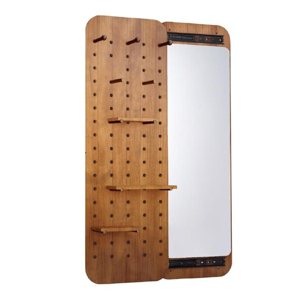 Furb Wooden Wall Mirrors Drawer Slide Makeup Mirror Bathroom Home Decor 120x40CM Walnut Wood