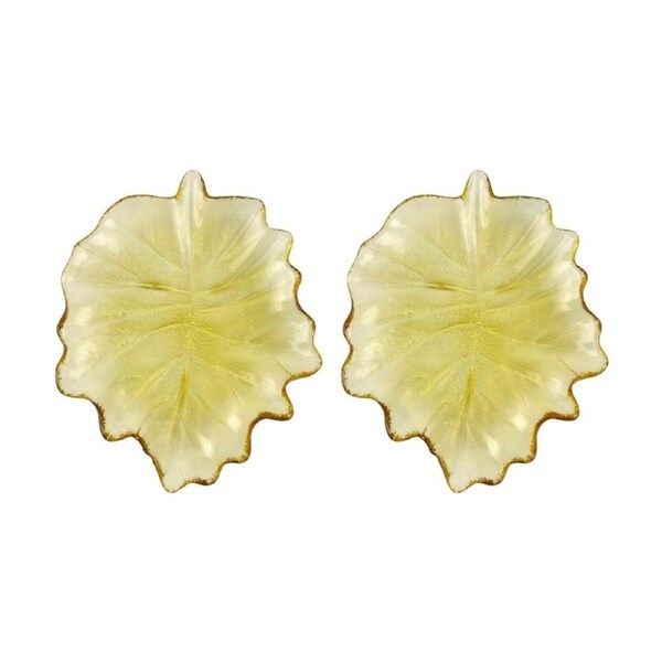 2x Urban Tommy 18.5cm Glass Leaf Dish Home/Room Tabletop Decorative Plate Amber