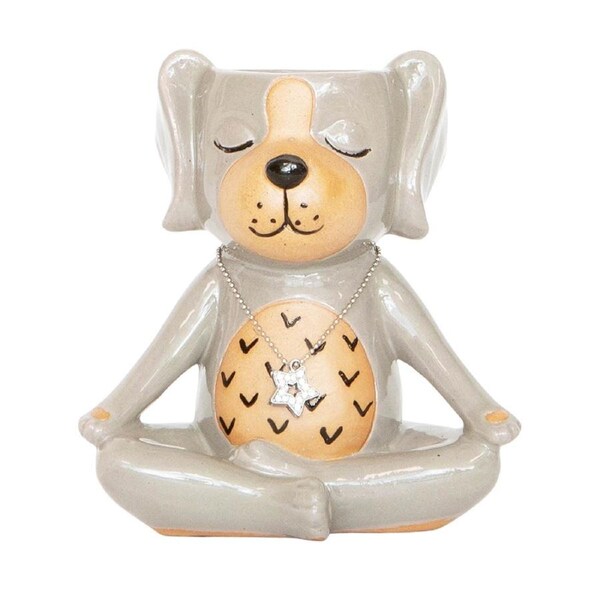 Urban Quirky Puppy 16cm Ceramic Vase Medium Home Decorative Display Grey/Sand