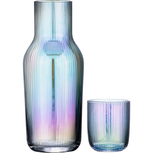 2pc Tempa Thalia 1.35L Crystal Carafe Pitcher & Glass Tumbler Set Black Pearl