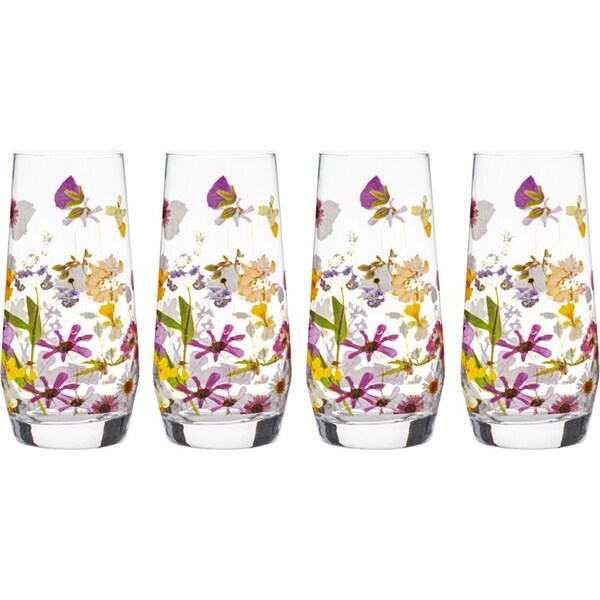 4pc Ashdene Pressed Flowers 540ml Crystal Glass Highball Tumbler Drinking Set