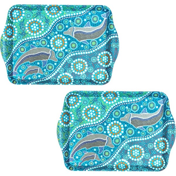 2pc Ashdene Maarakool Art 21cm Scatter Tray Matte Melamine Dolphins Dreaming