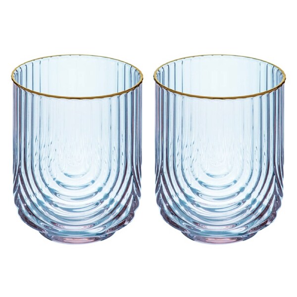 2pc Tempa Florence 420ml Lowball Glass Tumbler Drink Glasses Set Tranquil Blue