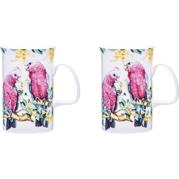 2x Ashdene Australian Birds 320ml Coffee Mug Drink Tea Cup New Bone China Galahs