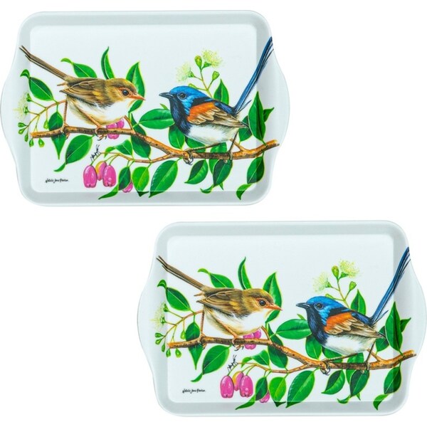 2pc Ashdene Australian Birds 21cm Scatter Tray Matte Melamine Rect Fairy Wrens