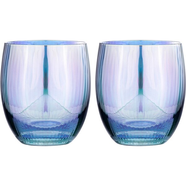 2pc Tempa Thalia Ribbed 500ml Crystal Lowball Tumbler Drink Glasses Black Pearl