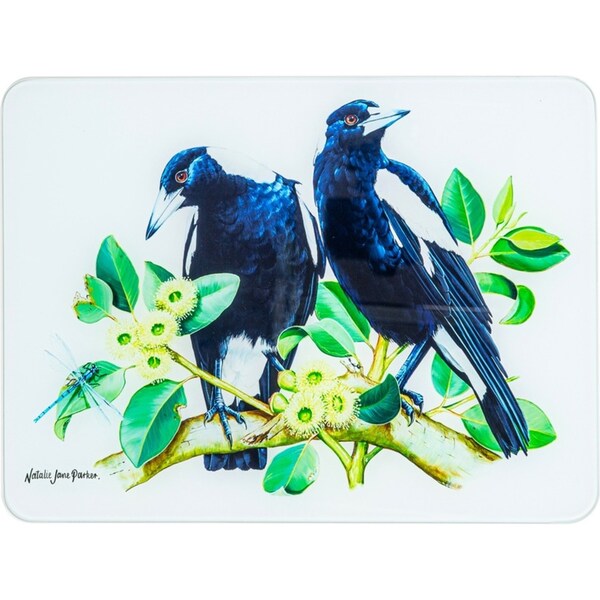 Ashdene Australian Birds 30cm Tempered Glass Surface Protector Rectangle Magpies