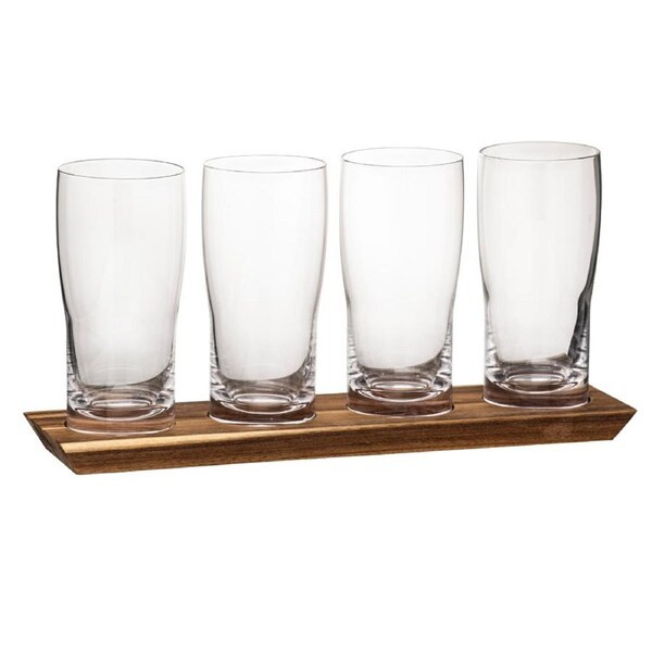 5pc Tempa Harvey 430ml Crystal Beer Tasting Flight Drinkware Set w/ Wooden Tray